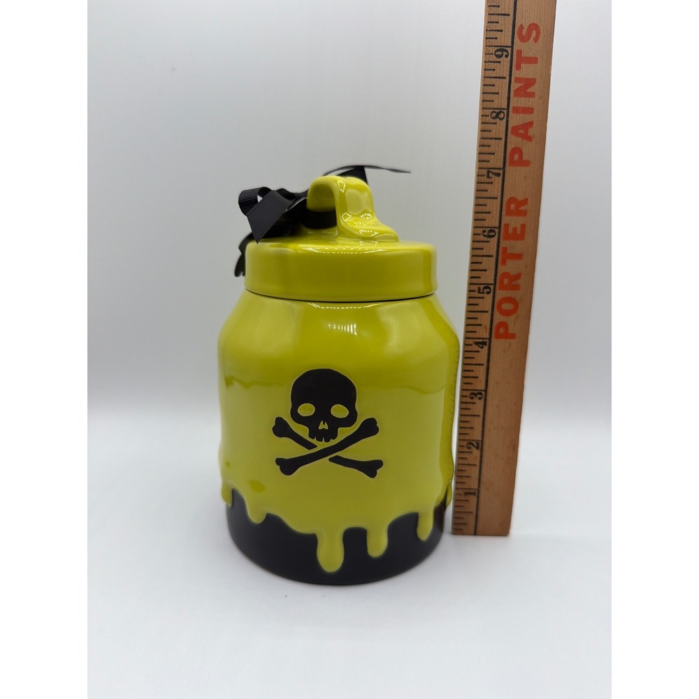 Rae Dunn POISON Halloween Canister Green Skull Crossbones Black Drip NWT